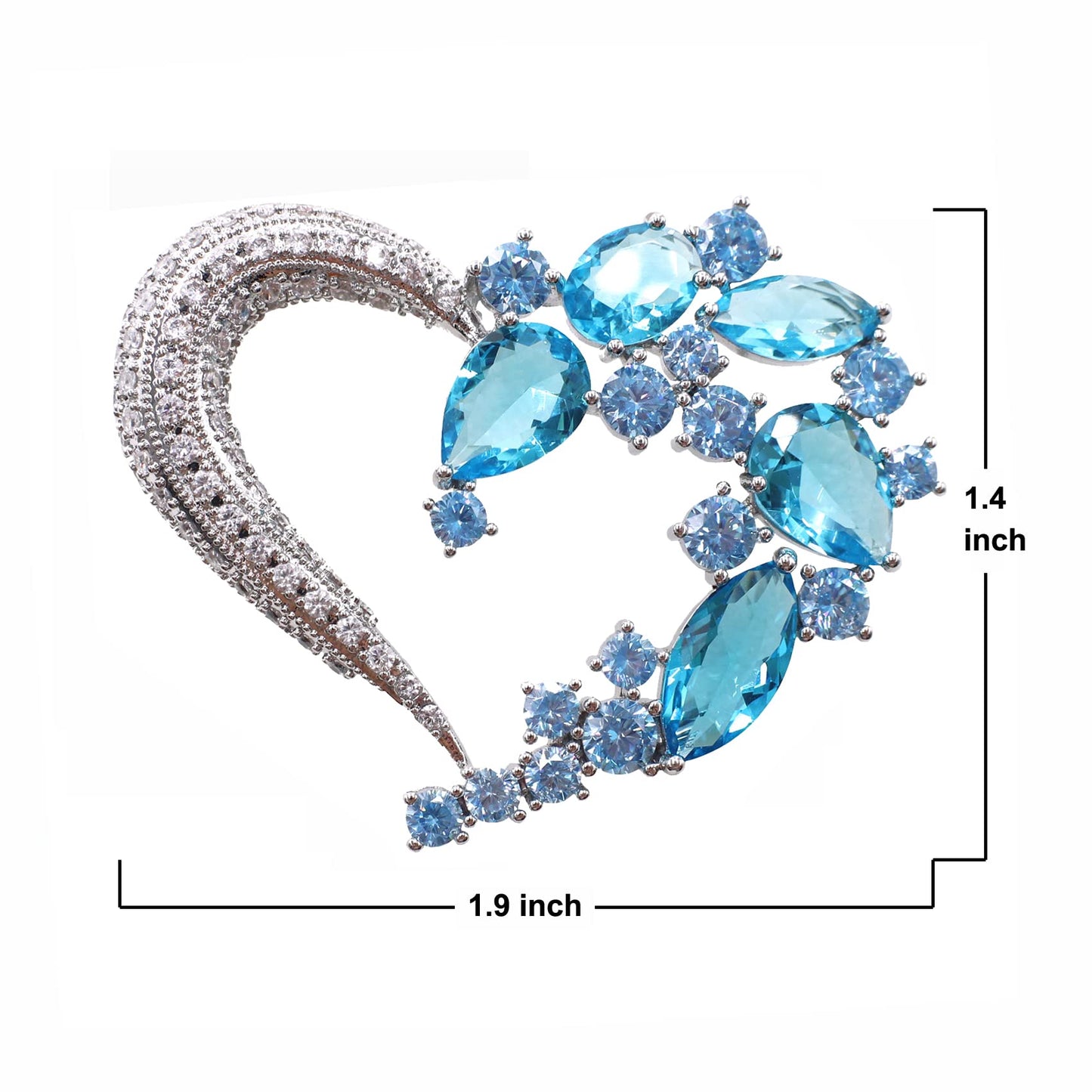 Heart Brooch Pins for Women Fashion Valentine Love Sliver Light Blue Jewelry