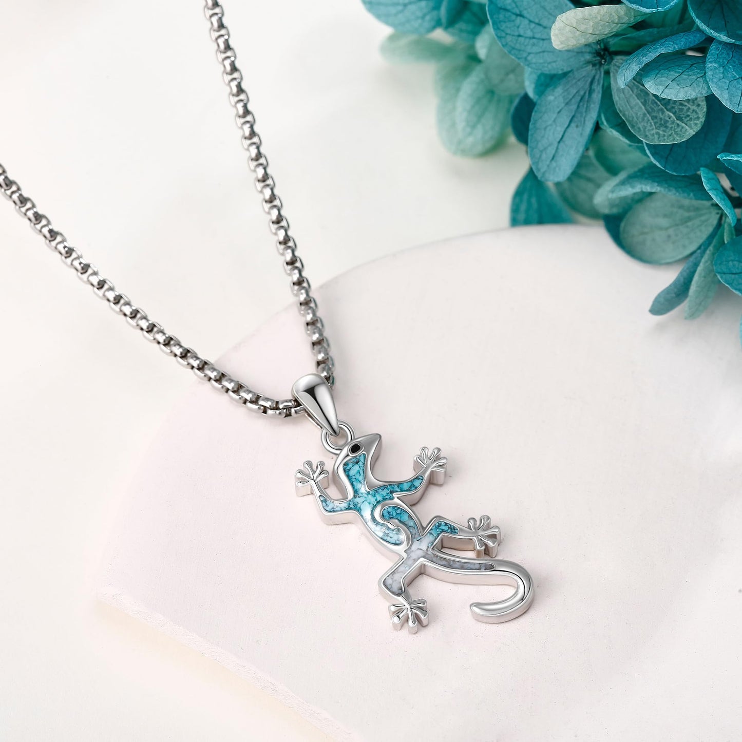 HKPATOP Gecko Necklace 925 Sterling Silver Turquoise Gecko Pendant Necklace Lizard Jewelry Gifts for Women Men