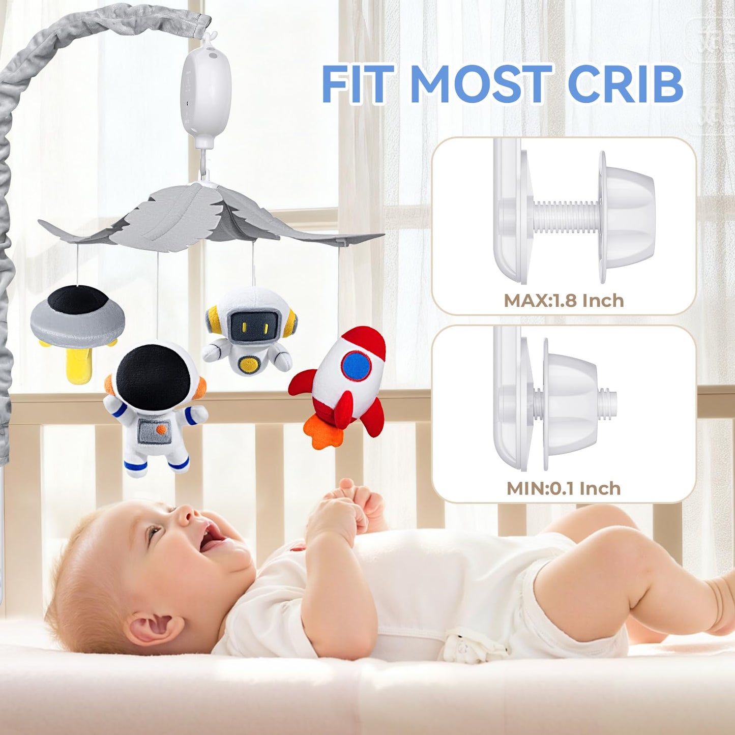 Feisike Space Crib Mobile, Spaceman Baby Mobile for Crib Nursery Decor Hanging Plush Crib Toys for Newborn Boys and Girls Infant Babies 0-6-12 Months