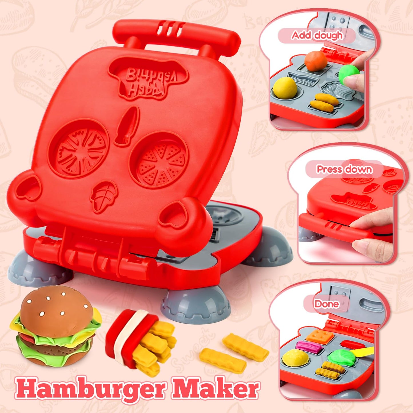 SOCBTNSO 3 in 1 Dough Sets 59 PCS for Kids Ages 4-8, Dough Tools Kit with Ice Cream Noodle Hamburger Maker Machine, Kitchen Creations Art Crafts Food Play Toys for Boys Girls Kids Toddlers Ages 3+
