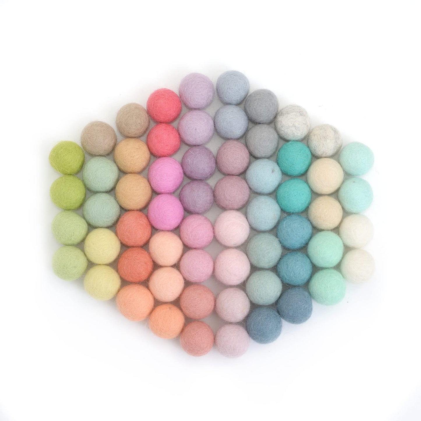 Glaciart One Felt Pom Poms, Wool Felt Balls (60 Pieces) 1.5 cm – 0.6 Inch, Handmade Felted 30 Pastel Colors (Green, Pink, Blue, Yellow and More) Bulk Small Puff for Felting and Garland