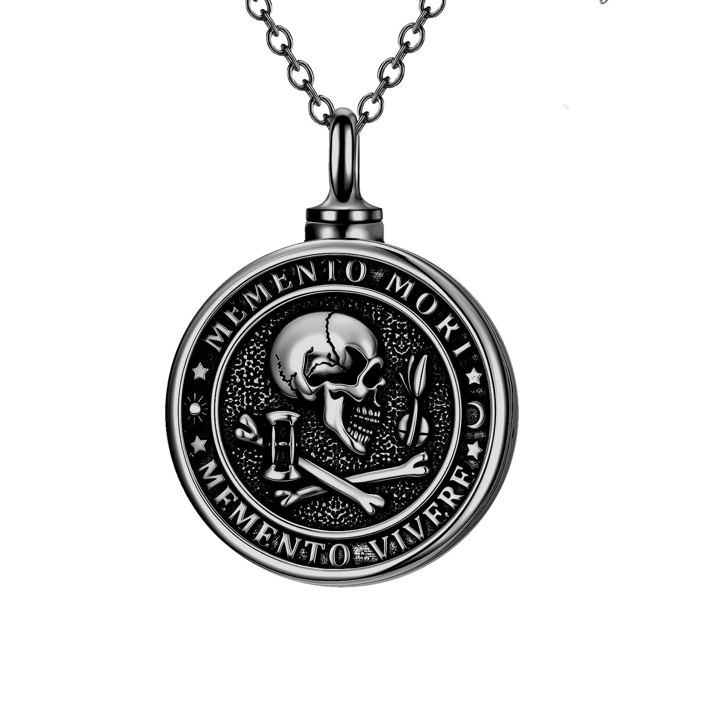 Memento Mori Black Urn Necklace for Ashes Gothic Skull Cremation Pendant Tree of Life Memorial Jewelry Stoicism Mori Keepsake Ashes Necklace Gift for Men Women Husband Boyfriend Dad 22+2 Inch Chain