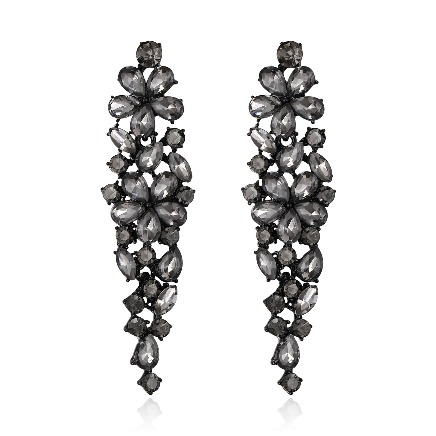 EleQueen Sparkle Marquise Rhinestone Crystal Statement Dangle Earrings for Women, Black-Tone Grey Crystals Art Deco Prom Chandelier Jewelry for Wedding Bridal