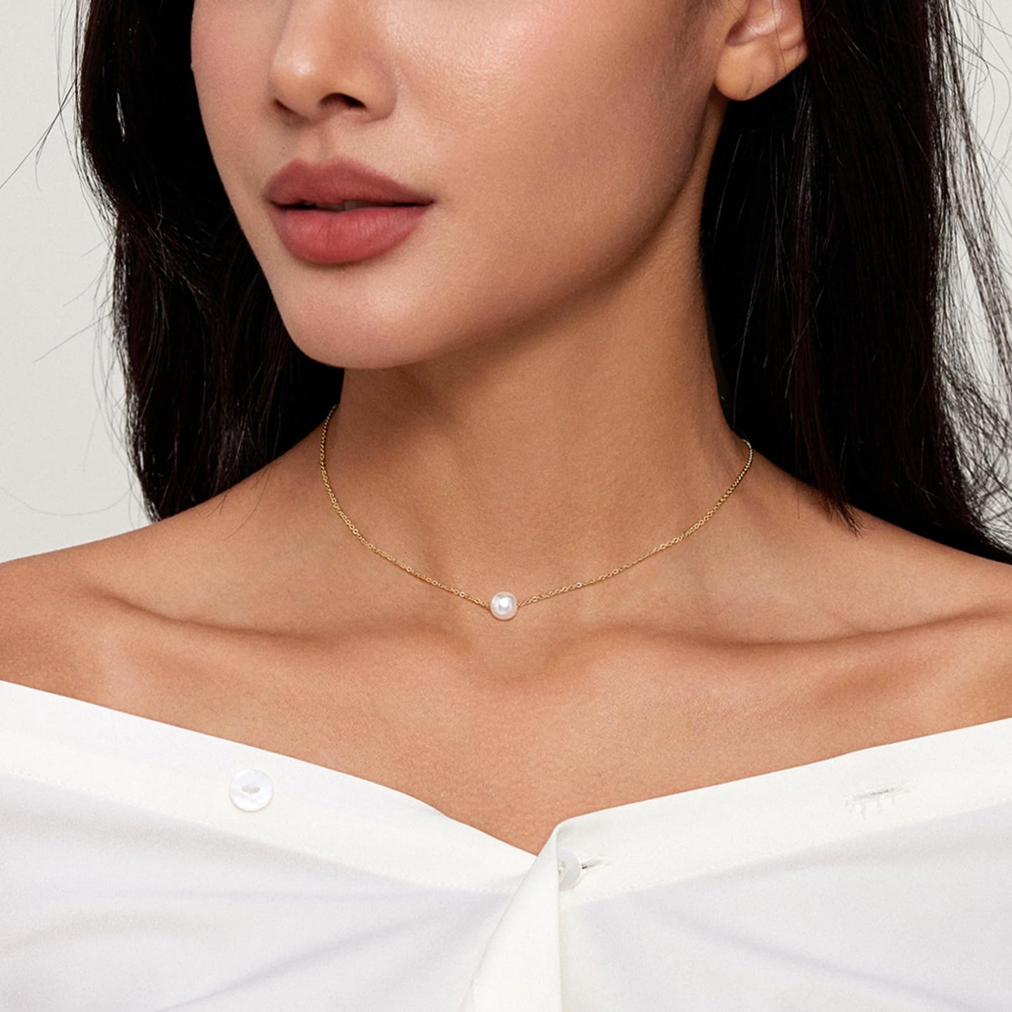 Zeffy Pearl Necklaces for Women, Single Pearl Choker Adjustable Necklace Tiny Simple Handmade Pearl Chain Women Everyday Jewelry Gifts