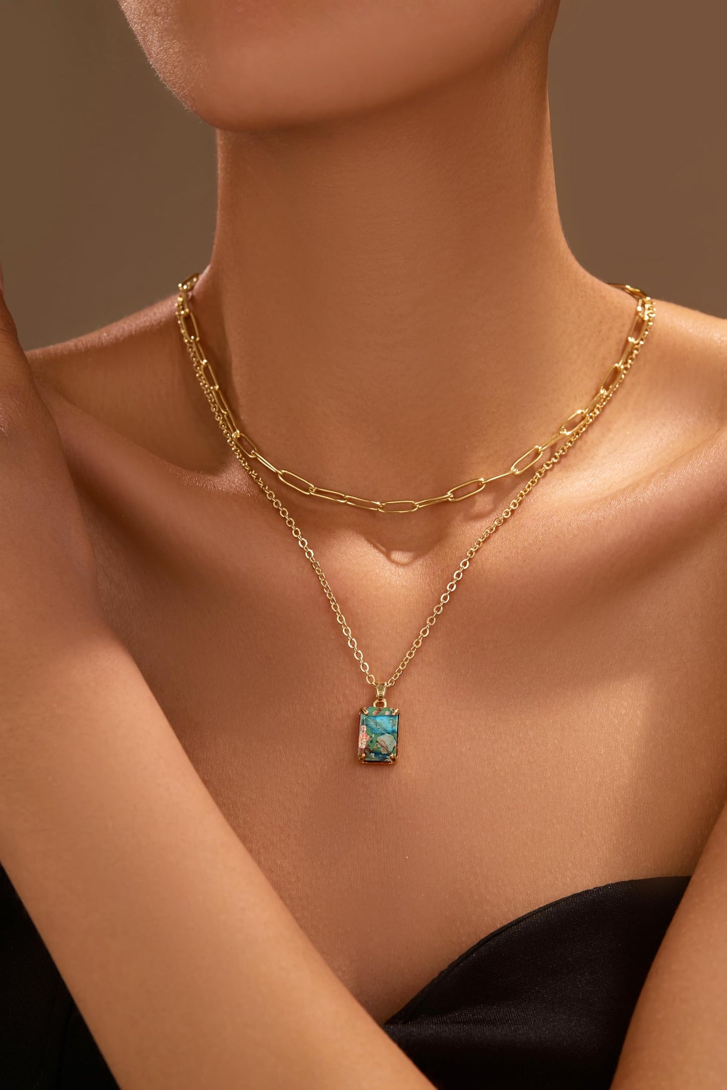 VANGETIMI Colorful and Gold Plated Layered Pendant Necklace for Women Multi Stone Crystal Rhinestone Choker Necklaces Party Prom Jewelry