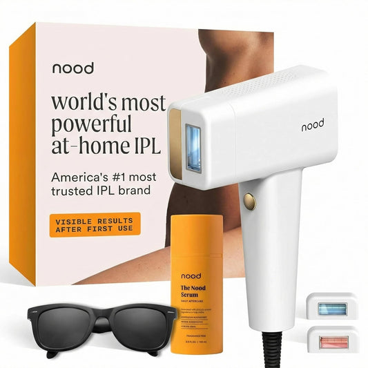 Nood™ NEW Flasher Pro + Slow-Grow Serum — IPL Laser Hair Removal Device for Women & Men + After Shave Serum to Slow Hair Regrowth While Reducing Ingrown Hair & Skin Irritation — Gloss White