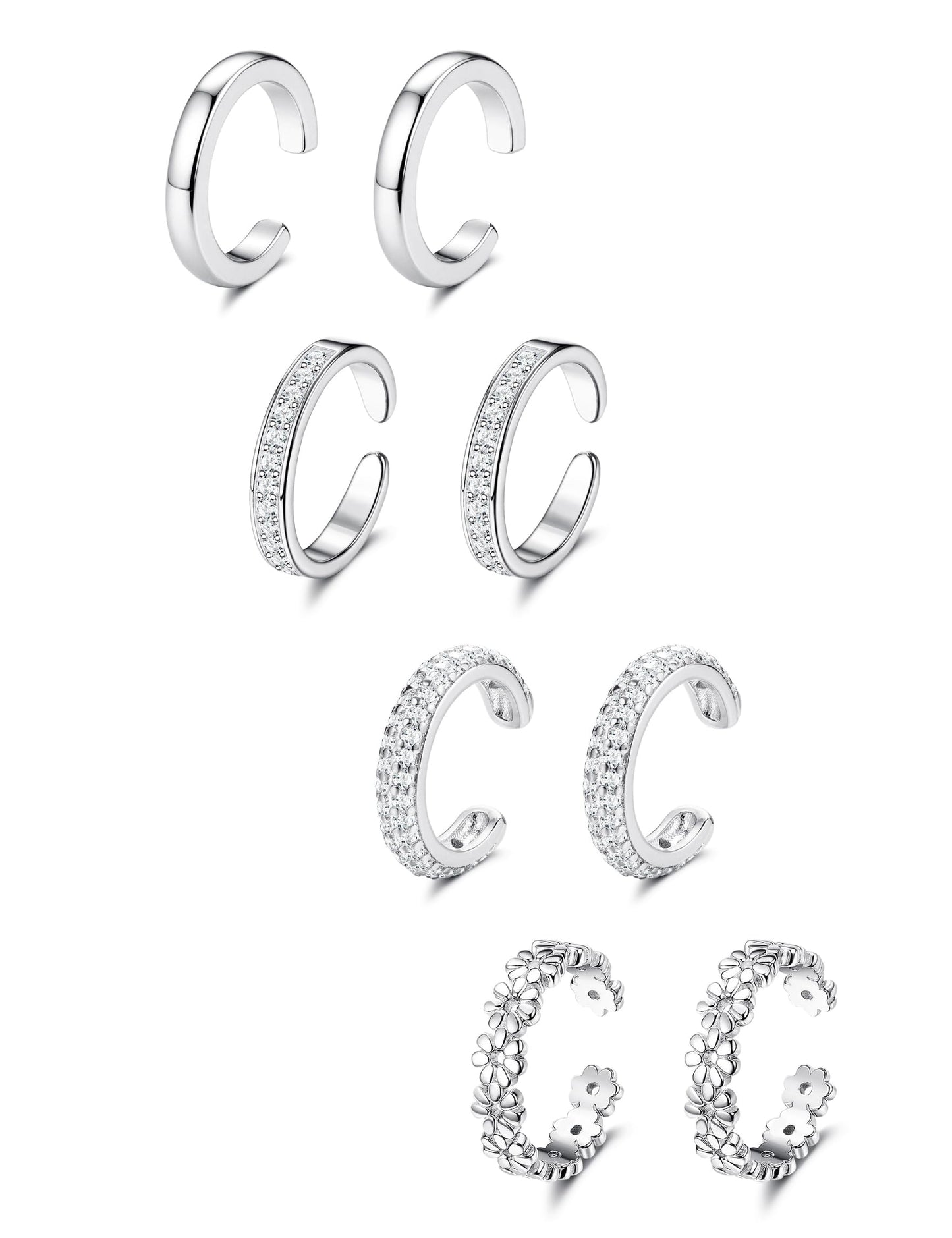 4 Pairs Ear Cuffs Non Piercing - Silver Plated Ear Cuffs Earrings for Women Trendy Ear Cuff for Non Pierced Ears Clip On Carrtilage Earring Lightweight Adjustable Fake Earrings Set Dainty