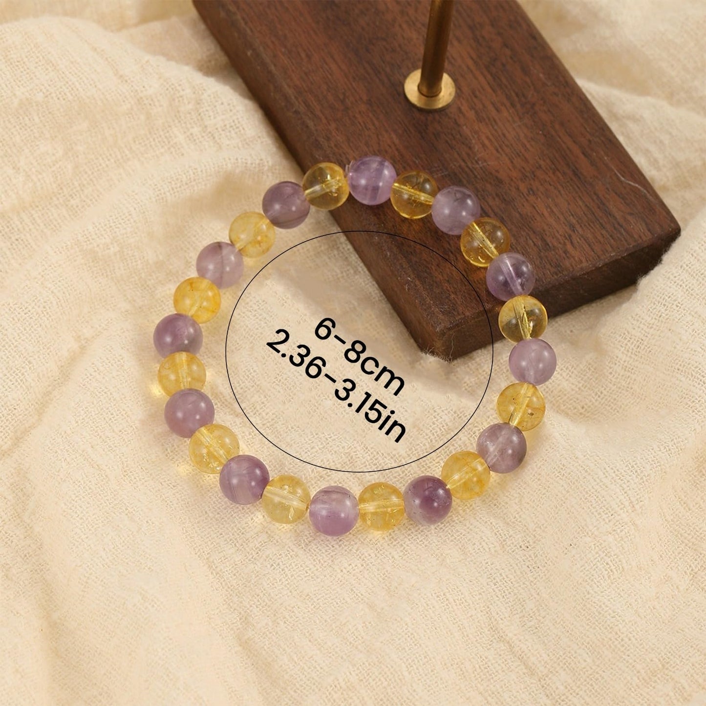 Crystal Vibe Citrine and Amethyst Crystal Bracelet for Birthday - 8mm Beaded Bracelet for Spirituality and Success - Healing Chakra Gifts for Women - Elastic Adjustable Size