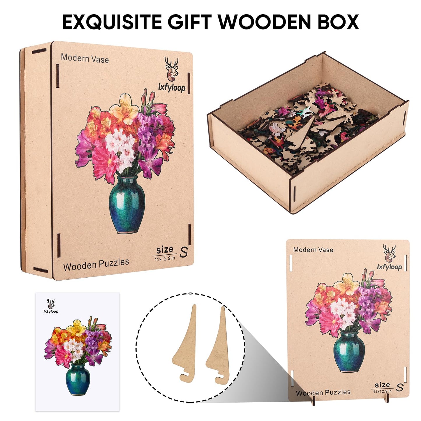Ixfyloop Wooden Puzzles for Adults, Flower Puzzle Wooden Jigsaw Puzzles for Adults 198 Pieces, Unique Shape Spring Wood Puzzle, Brithday Gift with Puzzle Box for Family Game, 11x12.9 inch