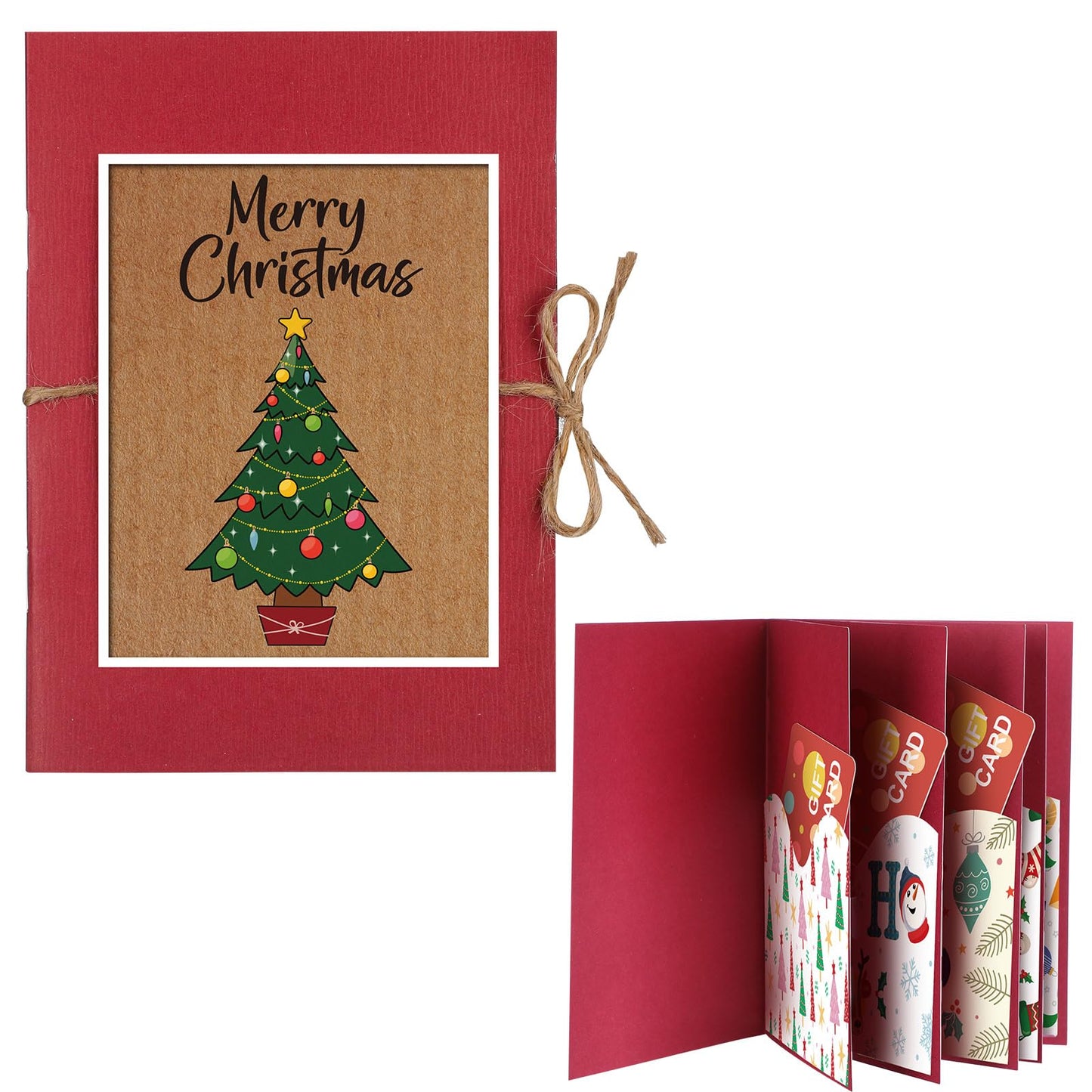 Engrowtic Christmas Gift Card Book 5 Slots Gift Postcard Sleeves Christmas Tree Money Holder Envelope Booklet for Cash Xmas Party Supplies for Teacher Office Employee Appreciation