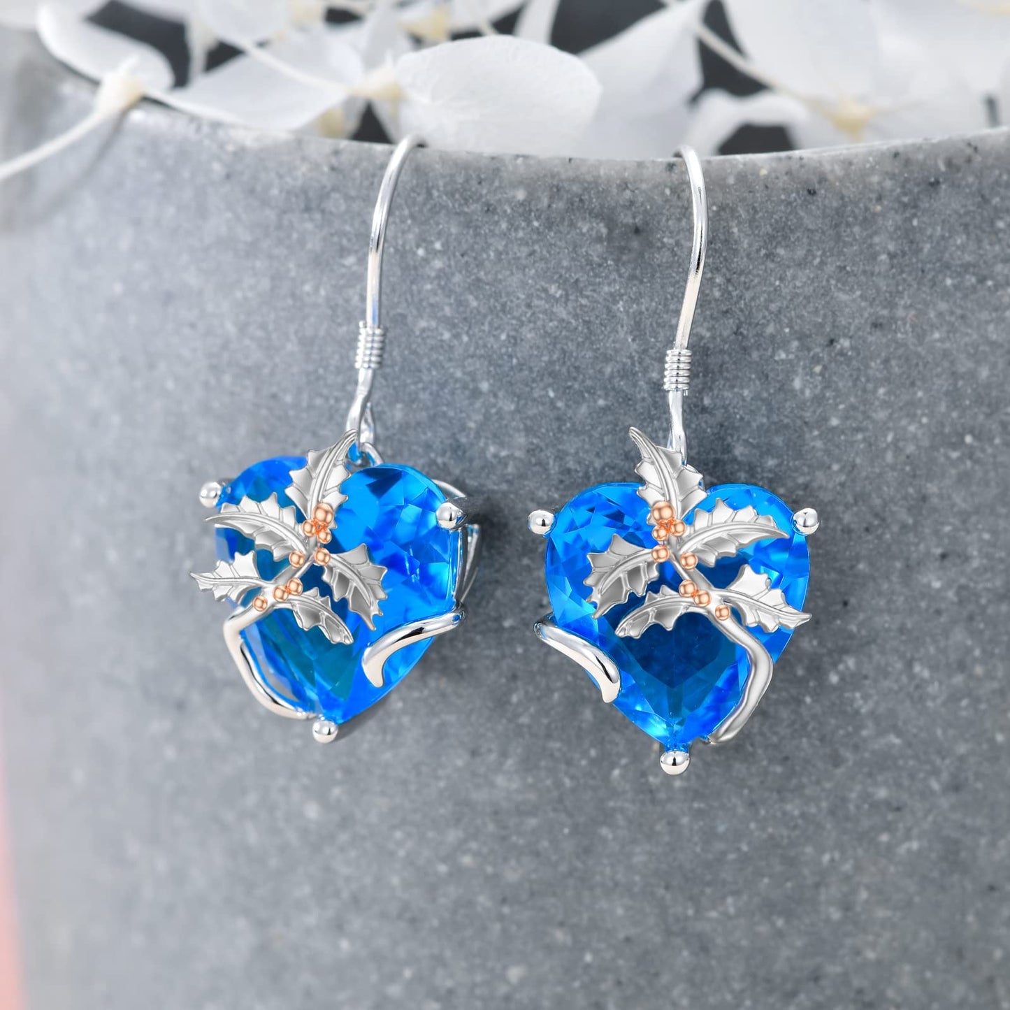 TOUPOP Topaz December Birthstone Earrings 925 Sterling Silver December Birth Flower Holly Earrings Jewelry Birthday Mothers Day Gifts for Women Mom Her