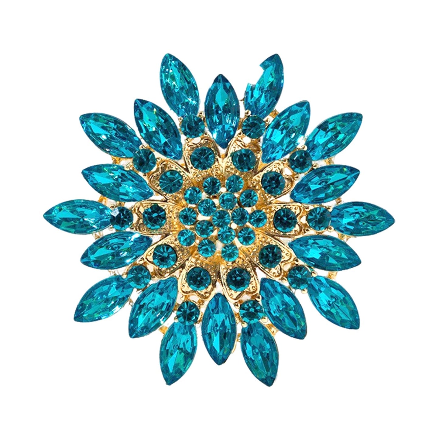 Rhinestone Large Flower Brooches Pins for Women Fashion Sparkly Crystal Sunflower Statement Brooch Unique Wedding Party Suit Dress Jewelry Accessories (Blue3)