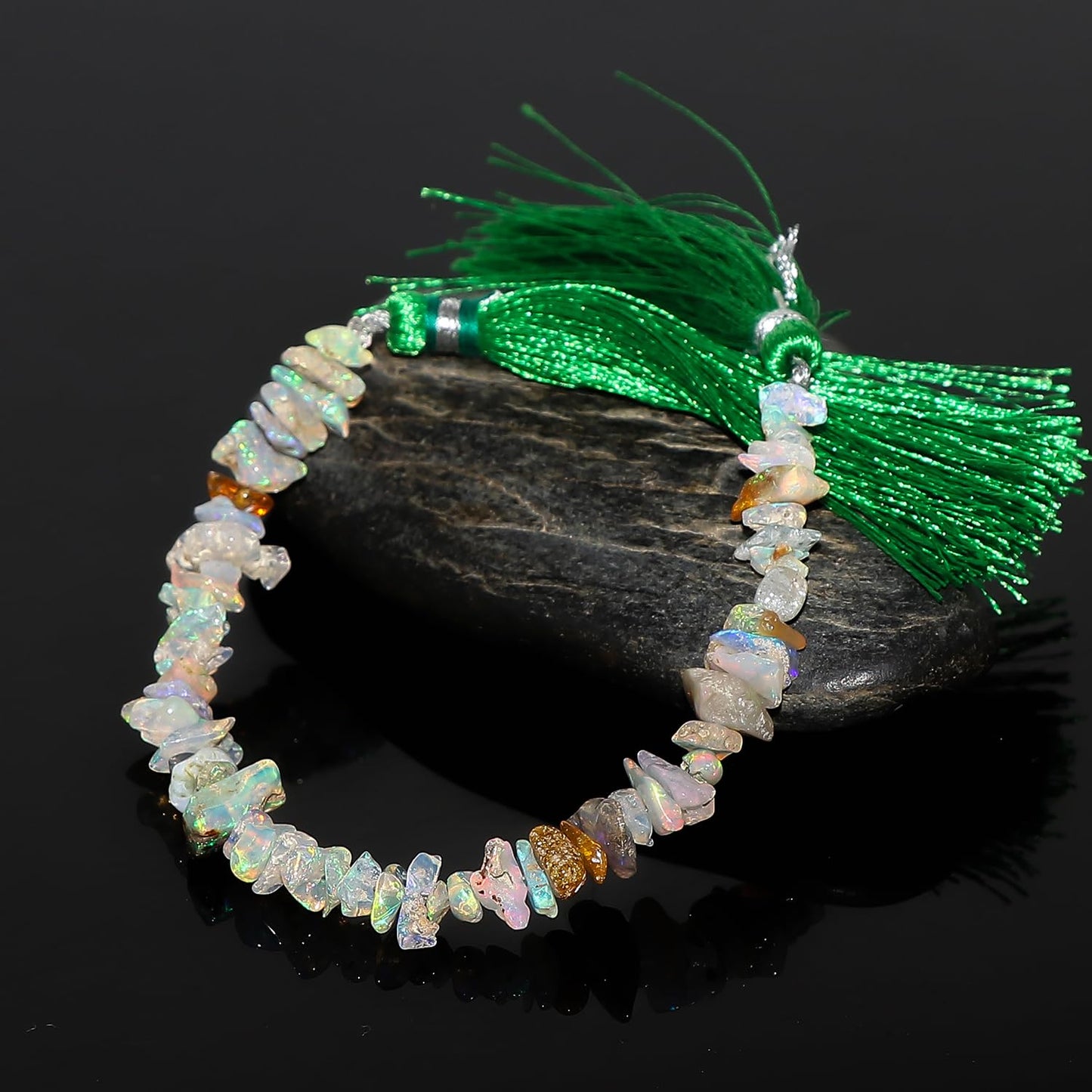 ColouredRocks ETHIOPIAN OPAL DRILLED STRAND 5" INCH WITH TASSELS, Raw Crystals, Raw Stones, Rough Gemstones, Jewelry Making Supply, DIY, Crafts (20 CARATS)
