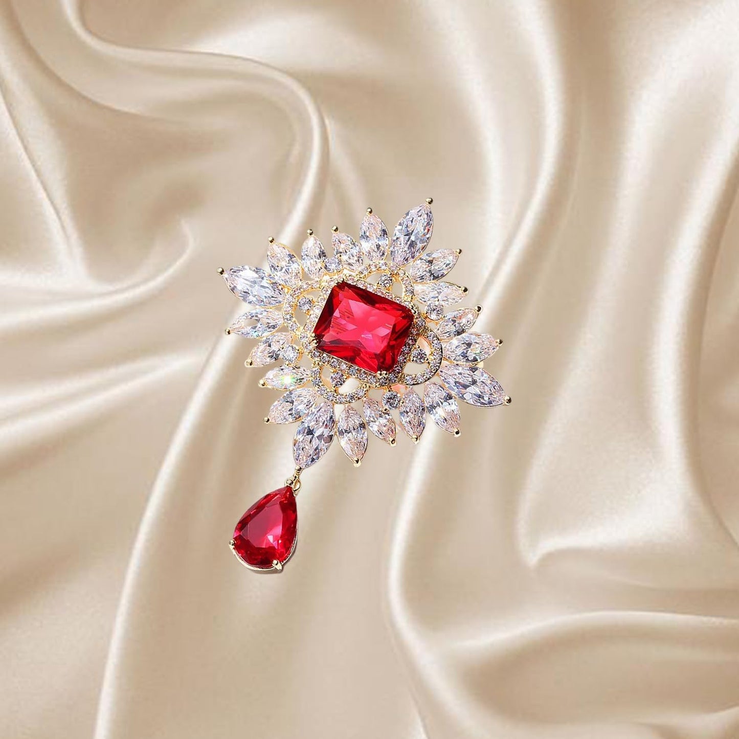 Retro Elegant Crystal Wedding Brooches Pins Luxury Beautiful Rhinestone Flower Brooch Pin for Women Girl Party Dance Banquet Fashion Jewelry