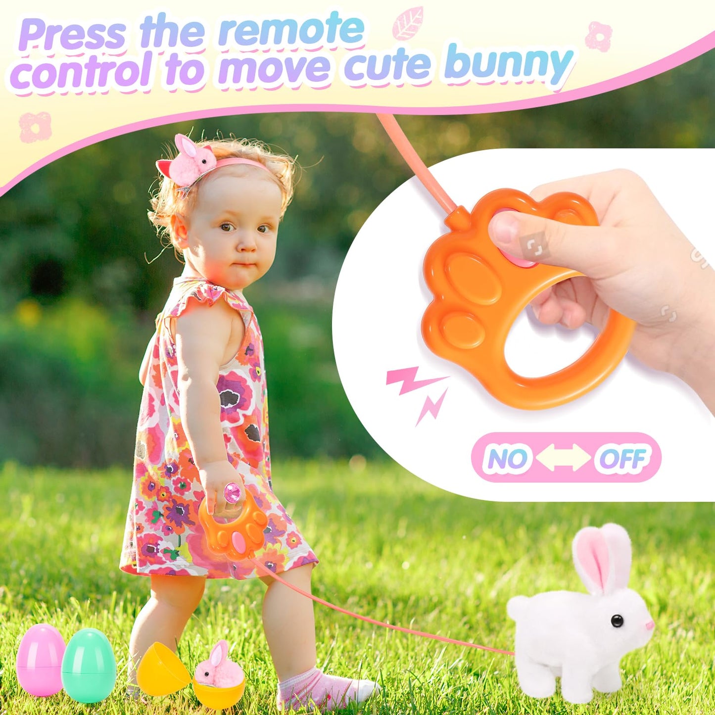 CatchCute Easter Hopping Plush Bunny Interactive Toys for Kids,Can Wagging Tail and Twitching Nose with Remote Control Leash,Easter Eggs and Decorations,Easter Christmas Birthday Gift for Toddlers