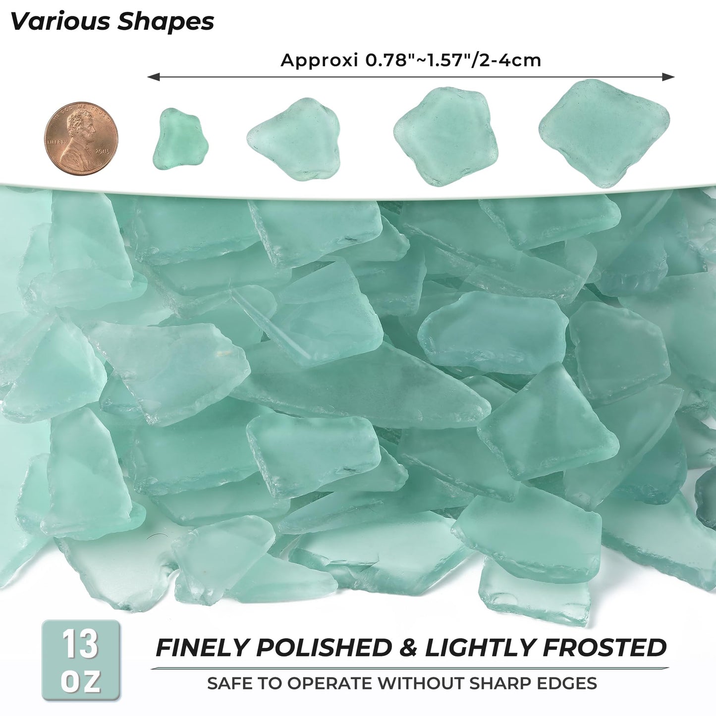 LAIDANLA 13oz Sea Glass for Crafts, 0.78–1.57in Teal Frosted Seaglass Decorative Glass Stones Vase Filler for DIY Resin Art Coastal Home Decor Aquarium Wedding Table Centerpieces