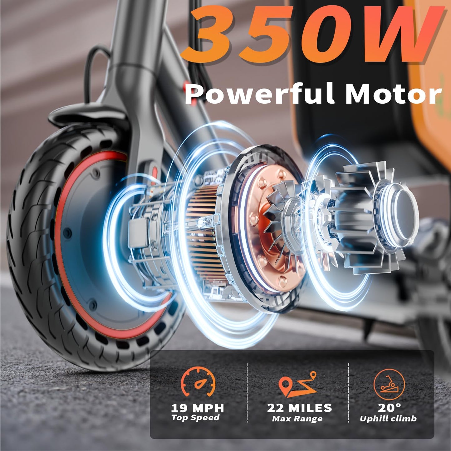 Qlaway 8.5" E Scooter for Adults 19 MPH 350W Motor 187.2WH Battery, Motorized Scooter Up to 15 Miles Range, Foldable, Bearing 265 LBS/APP Control with Seat