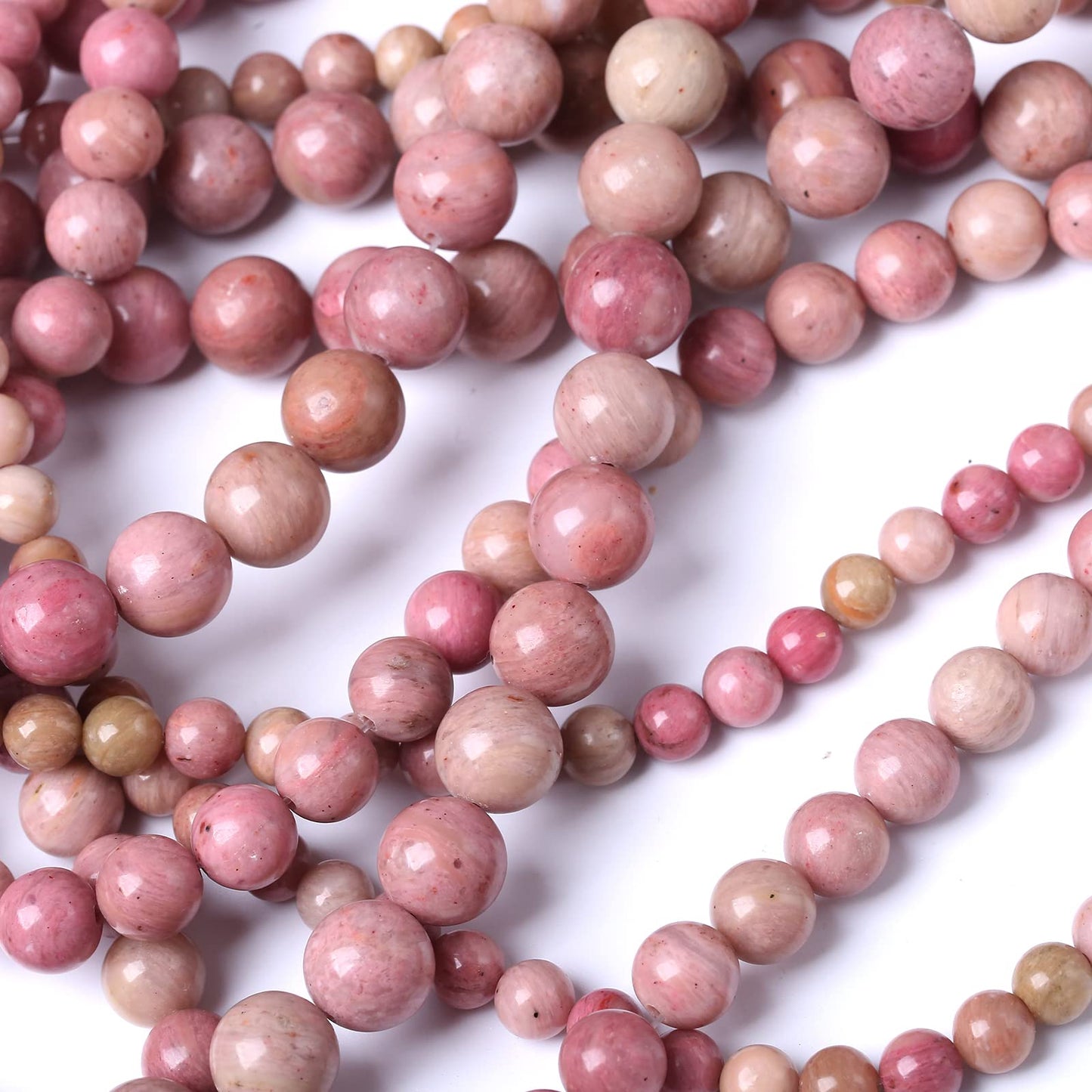 45PCS 8MM Natural Rhodonite Beads Round Loose Stone Beads for Jewelry Making DIY Energy Stone Healing Power Bracelet 15"