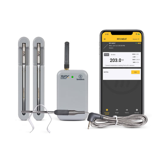 ThermoWorks RFX | Smart Wireless Meat Thermometer | Wi-Fi & Radio Frequency | Stronger Signal Than Bluetooth | Meat Probe for Use in Smoker, Grill, BBQ, Oven - 2-Probe Kit