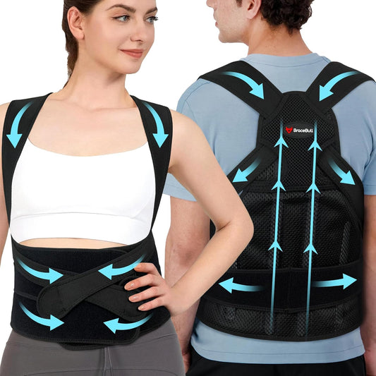 BraceBull Posture Corrector for Men and Women, Upper Back Support Brace with Adjustable Shoulder Straps for Comfortable Posture Training – Invisible Under Clothing (Large 35.4-41.3‘’)