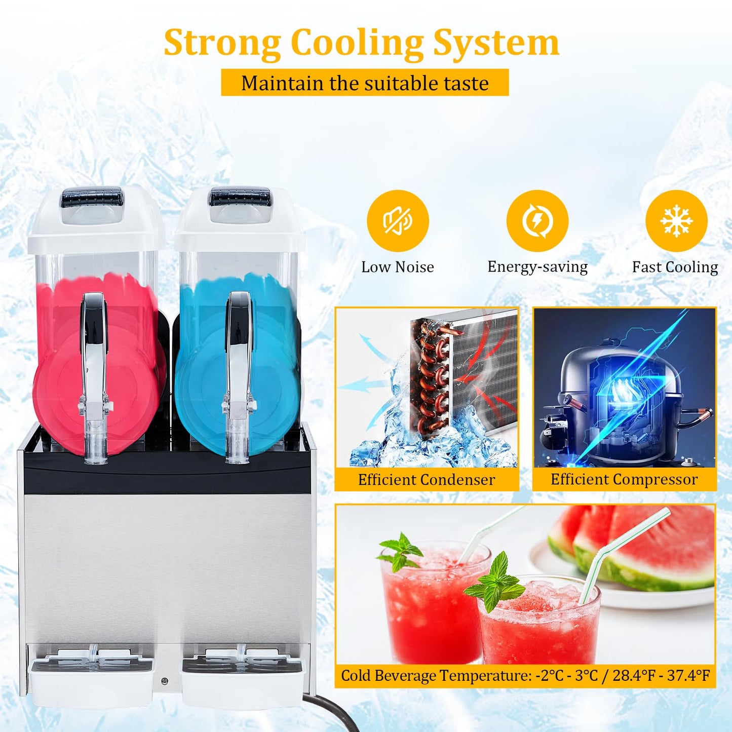 Commercial Slushy Machine 12Lx2 Double Tank, Frozen Drink Maker for Margaritas, 68 Cups Slush Cocktai Drink, Smoothie Machine, Stainless Steel Slushy Machine for Bar & Party Slushie Maker, White