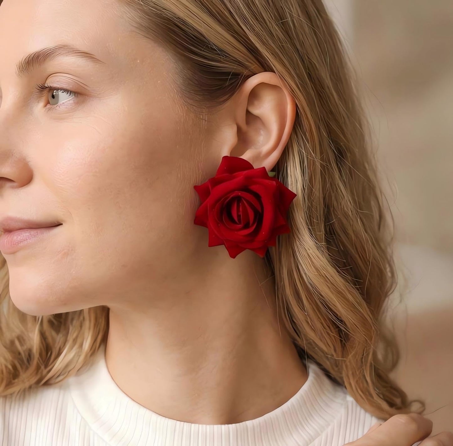 ALRNBY Rose Earrings for Women Flower Earrings Red White Purple Floral Earring Big Stud Prom Jewelry Alt Elegant Jewelry Wedding Bridal Bridesmaid (Red)