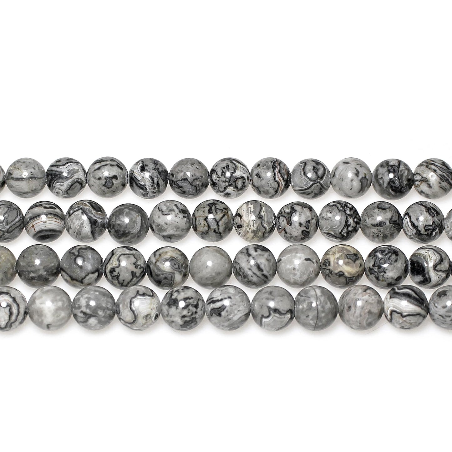 MJDCB AAA Natural Map Stone Beads Gray Picasso Stone Beads for DIY Bracelet Making 15" (6mm)