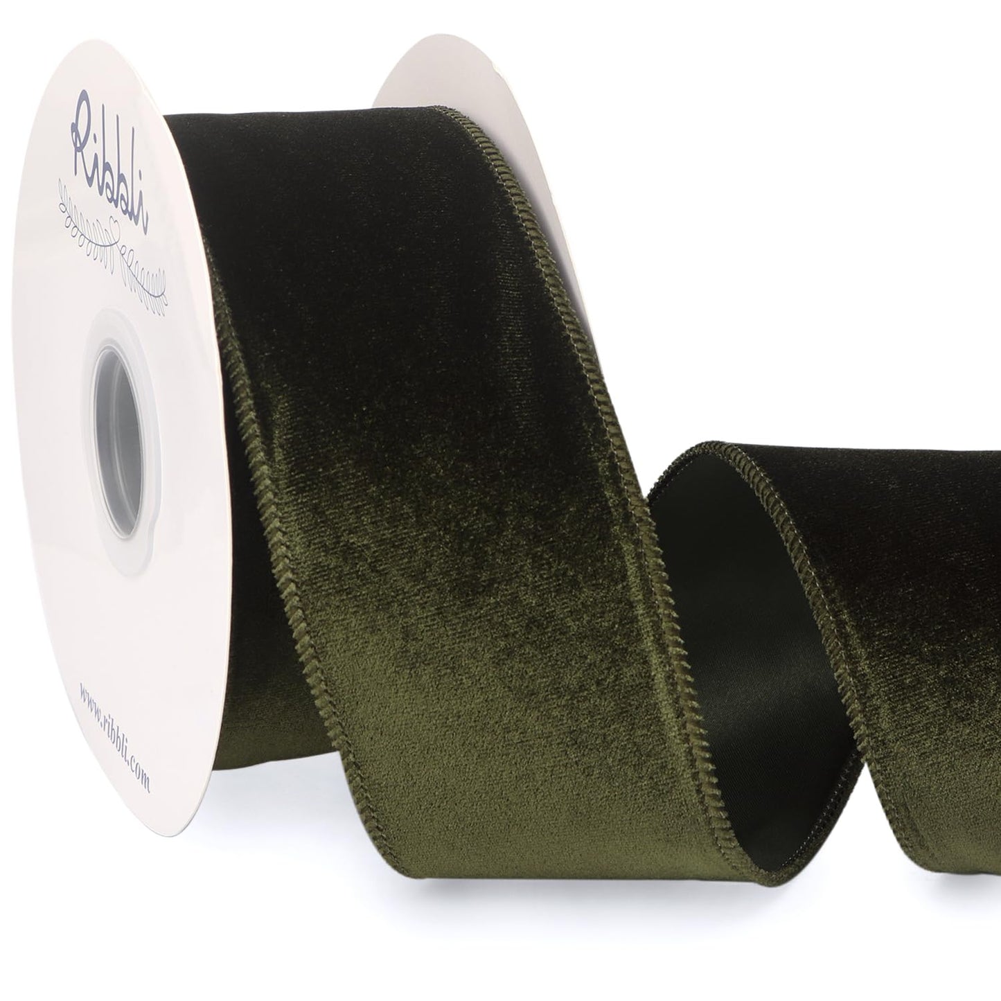 Ribbli Moss Green Velvet Wired Ribbon 2.5 Inch Velvet with Satin Christmas Ribbon for Gift Wrapping Christmas Tree Decoration Crafts Wreaths Supplies-Continuous 10 Yards