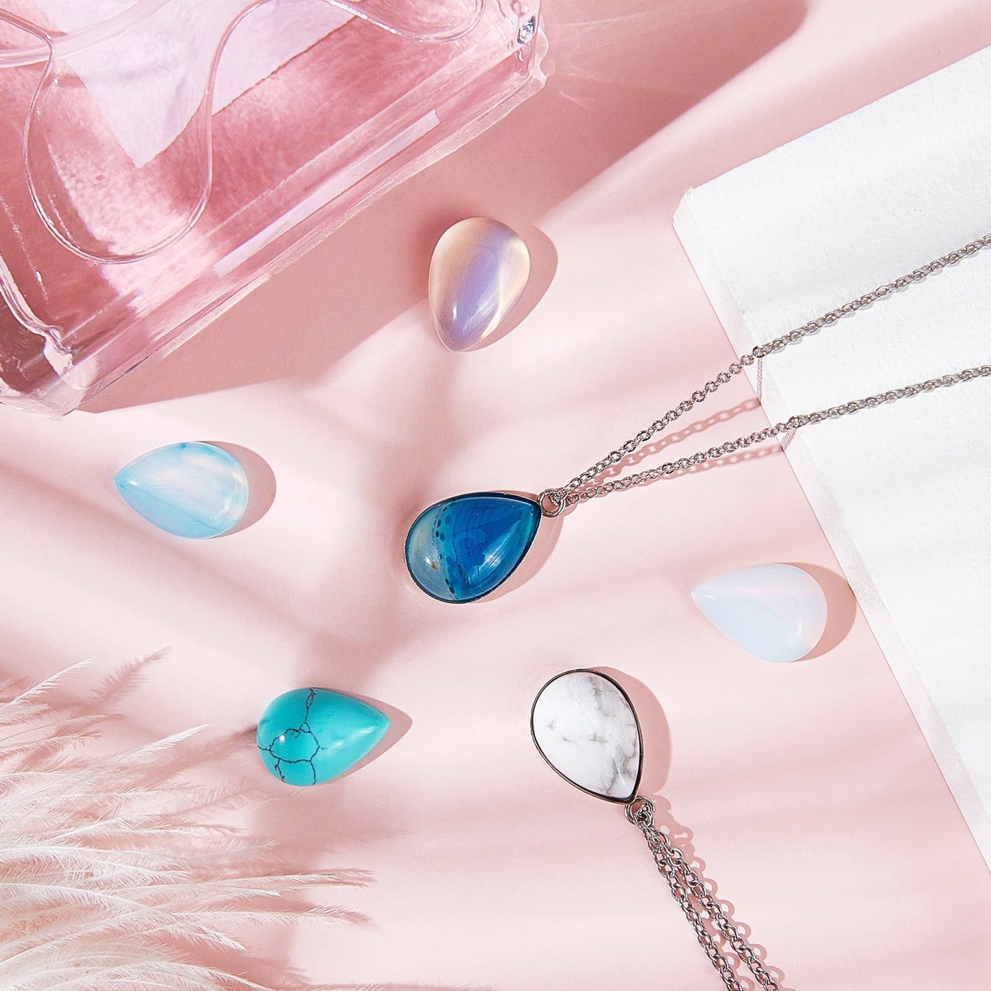 PH PandaHall 26pcs Teardrop Stone Cabochons 13 Colors Flat Stone Cabochons Natural Lazuli Rose Quartz Gemstone Gems Drop Crystal Cabochon for Earring Necklace Bracelet Jewelry Making 10x14mm