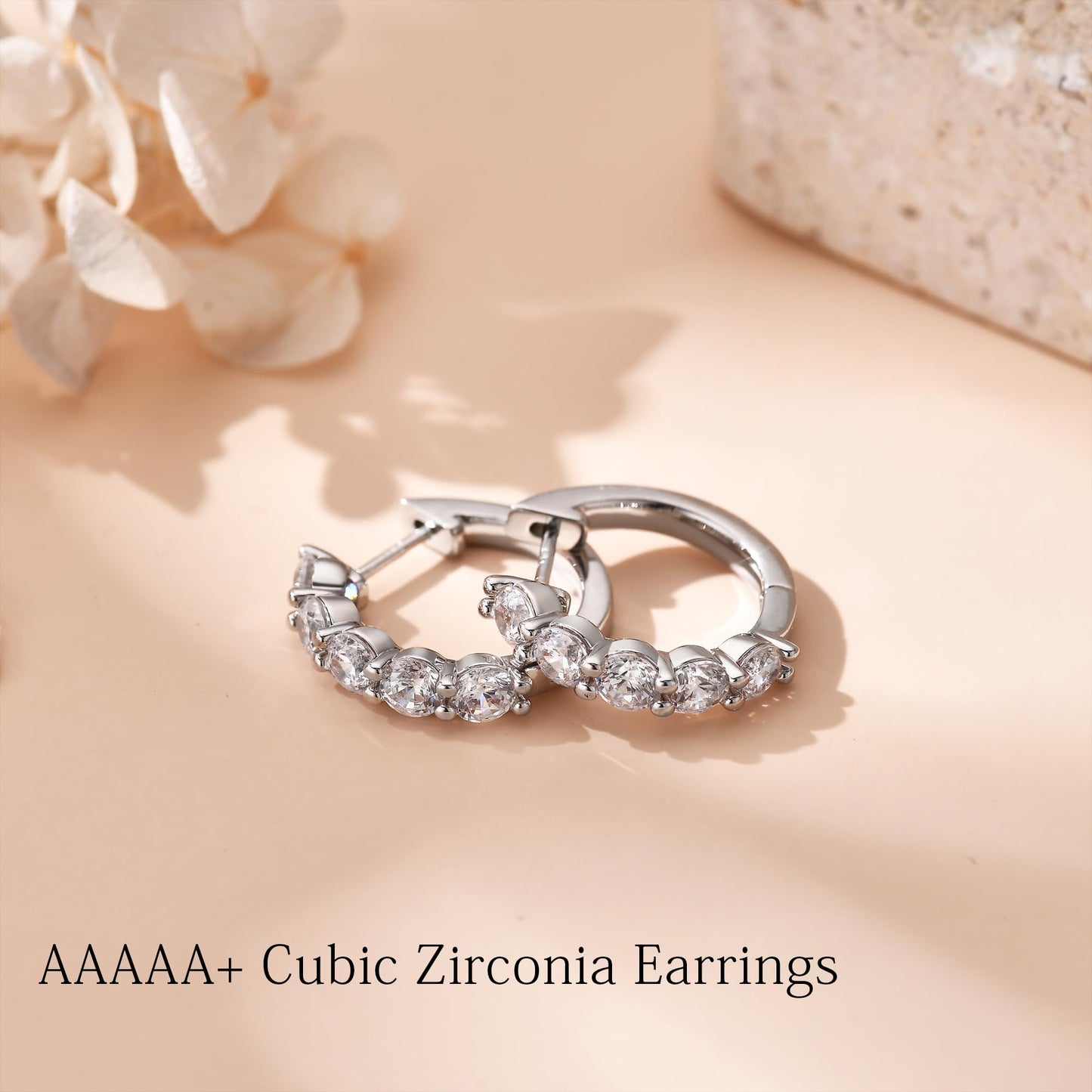 AllenCOCO Sterling Silver CZ Hoop Earrings for Women, Hypoallergenic AAAAA+ Cubic Zirconia Hoop Earrings 14K White/Yellow Small Gold Huggie Hoop Earrings for Women Sensitive Ears Diamond Earrings