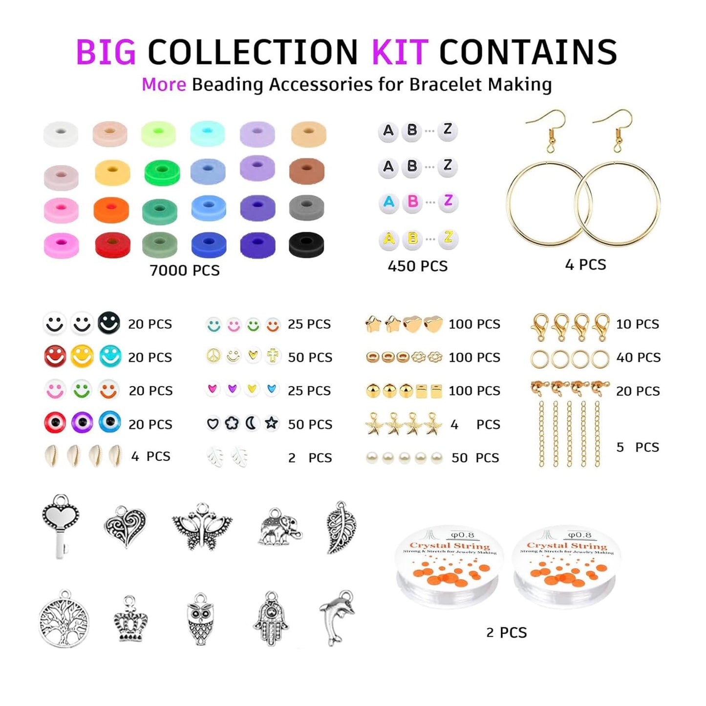 Gionlion Clay Beads Bracelet Making Kit, Pack 2 Boxes Preppy Letter Spacer Beads and Charms Kit for Friendship Jewelry Making, Arts and Crafts Gifts for Girls Ages 8-12