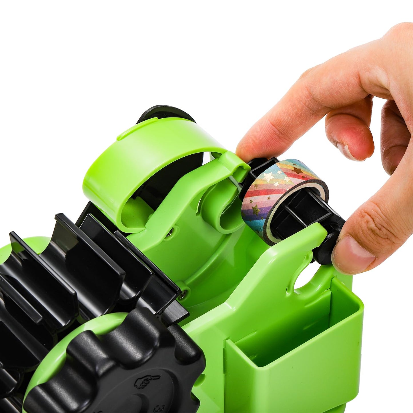 DEAYOU Multi-Roll Heat Tape Dispenser, 1" and 3" Double Reel Cores Sublimation Tape Dispenser for Pre-Cut Heat Transfer Tape, Semi-Automatic Desk Packaging Tape Dispenser with Compartment Slot, Green