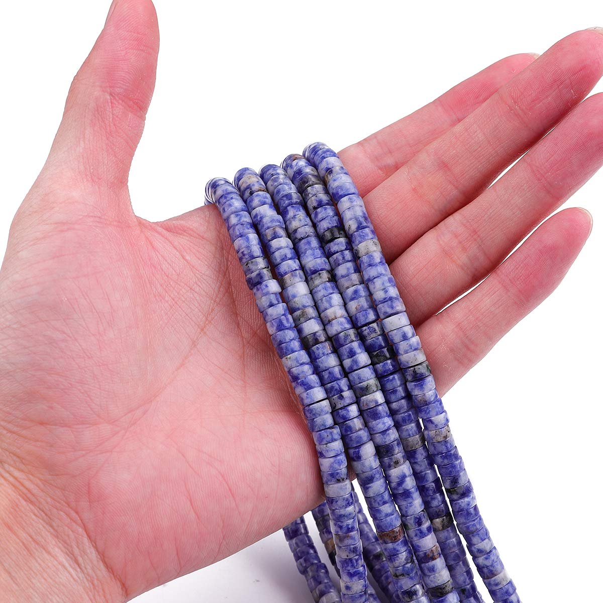 BEADIA Natural Blue Sodalite Spacer Beads Caps Loose Semi Gemstone for Beading Jewelry Making 6mmx3mm 38cm