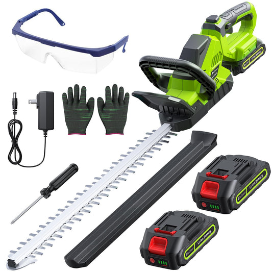 20'' Hedge Trimmer Cordless with Battery, 3000RPM Electric Handheld Bush Clipper with 2pcs 2000mAh Rechargeable Batteries, 180° Rotatable Head, 2/3'' Blade Gap Green, Gifts for Men Dad Father