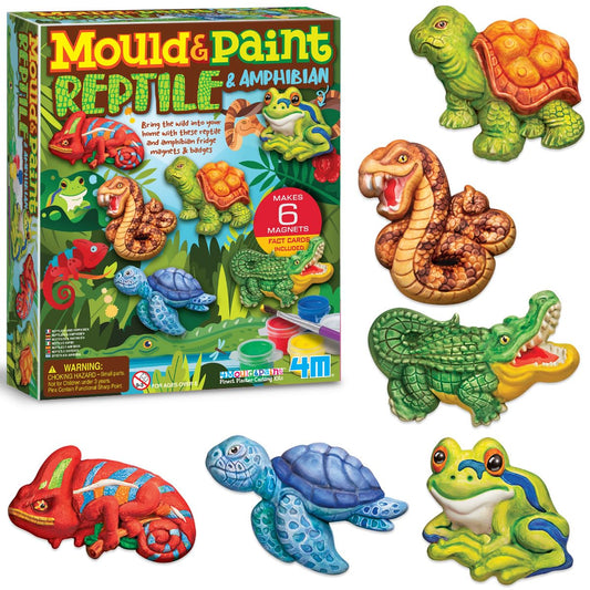 4M Mould & Paint Reptile & Amphibian, Arts and Crafts Kit to Create and Paint 6 Fridge Magnets or Badges, for Boys and Girls Ages 5-12 Years, Green