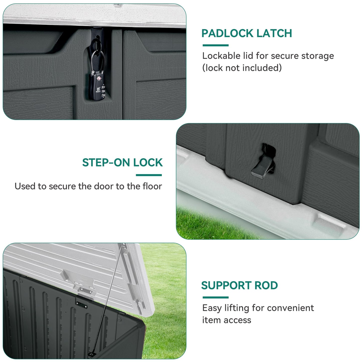 YITAHOME Extra Large Outdoor Horizontal Storage Shed, 4.5x4ft Resin Tool Sheds w/o Shelf, Easy to Assemble Waterproof Storage for Trash Cans, Garden Tools, Lawn Mower, Lockable, Dark Gray