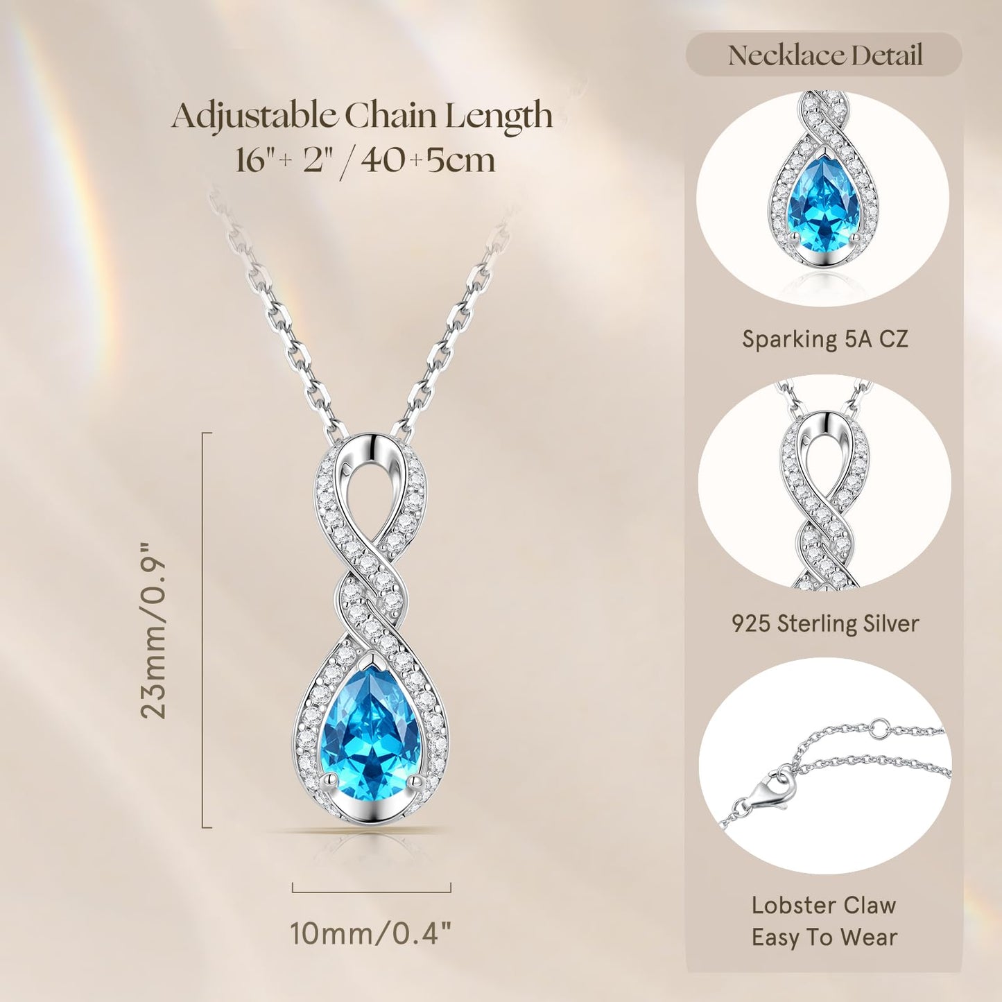 FANCIME Topaz Necklace December Birthstone Sterling Silver Dainty Infinity Knot Pendant Necklace Blue Gemstone Fine Jewelry Anniversary Birthday Graduation Mothers Day Gifts for Women Her Mom