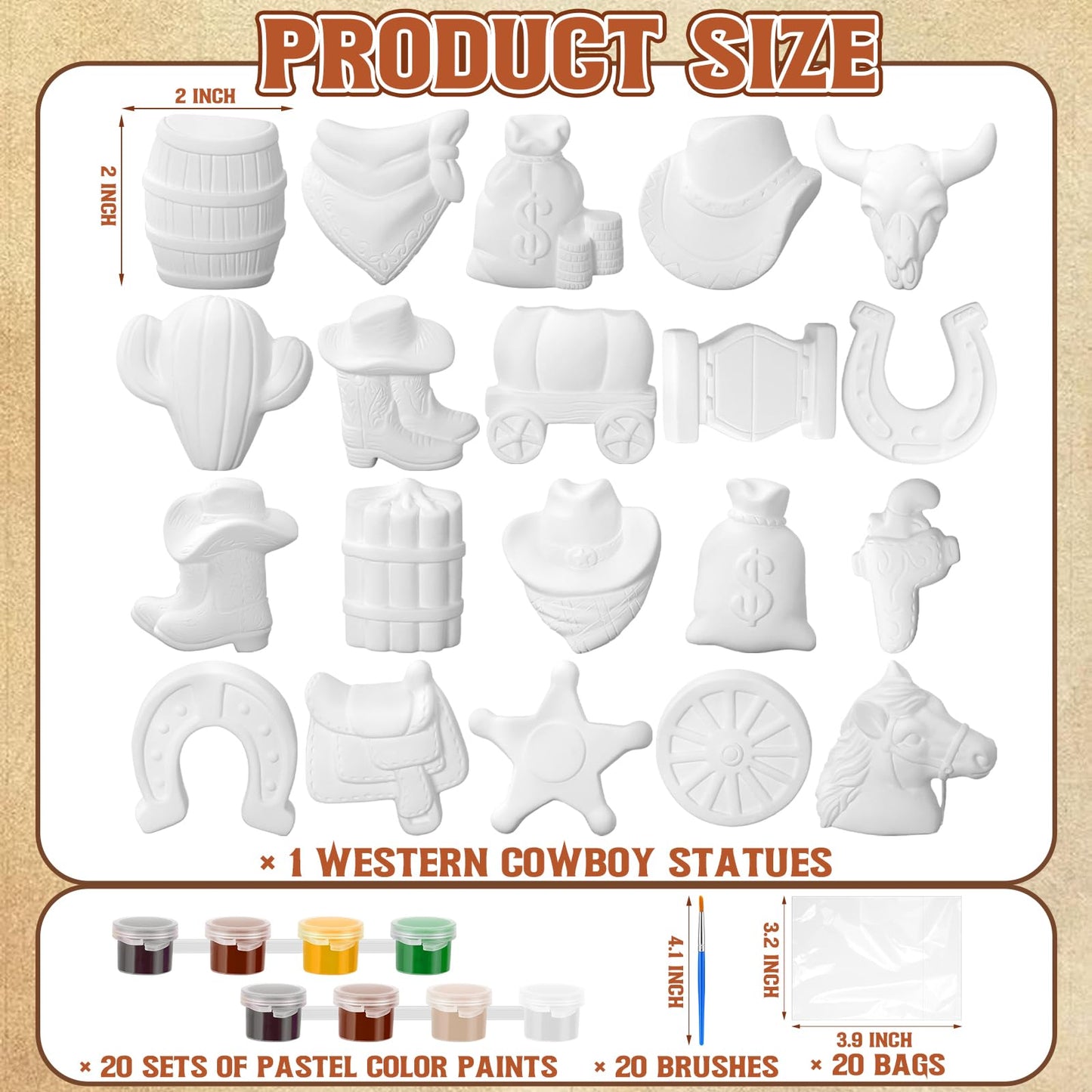 Simgoing 20 Set Cowboy Ceramics to Paint Ready to Paint Your Own Ceramic Cowboy DIY Western Paintable Statues Craft with Brush Palette for Adult Western Table Centerpieces Decorations
