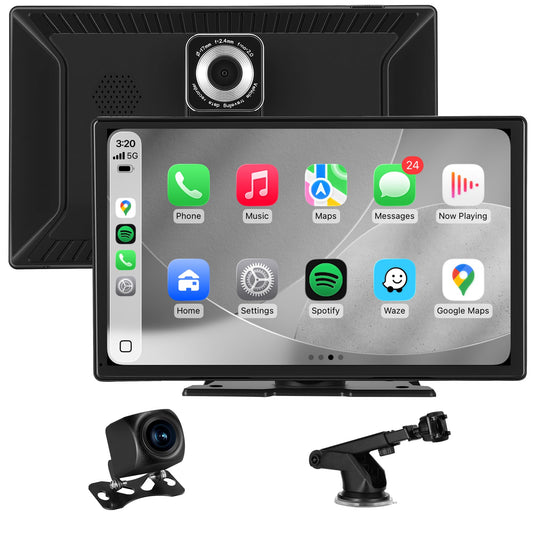 Stihoze 9'' Wireless CarPlay Screen for Car, Apple Car Play & Android Auto Car Stereo HD Touchscreen with 4K Dash Cam & 1080P Backup Camera, GPS Navigation & Mirror Link, for Most Vehicles