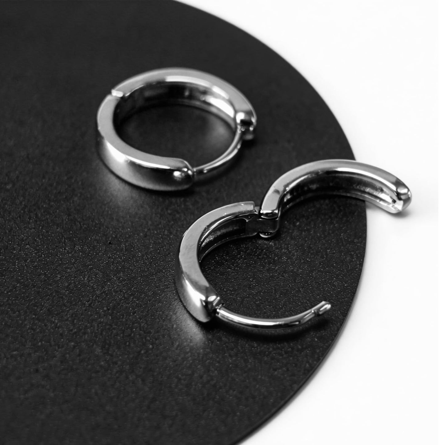 Italian Sterling Silver Earrings for Men Hoop Huggie Earring Polished, Jewelry for Alentine's Day, Father's Day, Thanksgiving Gifts, Birthday Presents (Large shiny hoop)
