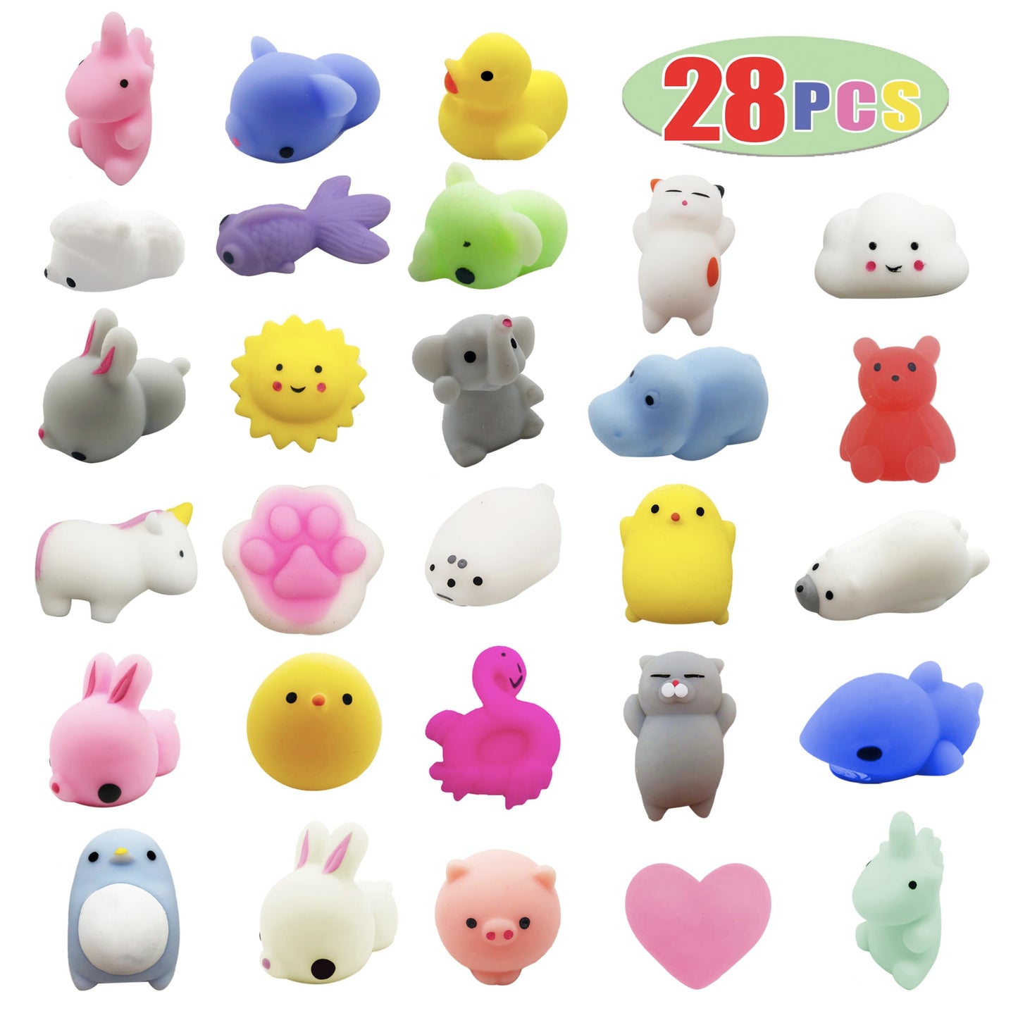 28 Pack Valentine’s Day Cards with Mochi Squishy Toys for Kids, Cute Kawaii Squishies School Classroom Valentine Exchange Set, Valentines Party Favors and Greeting Cards