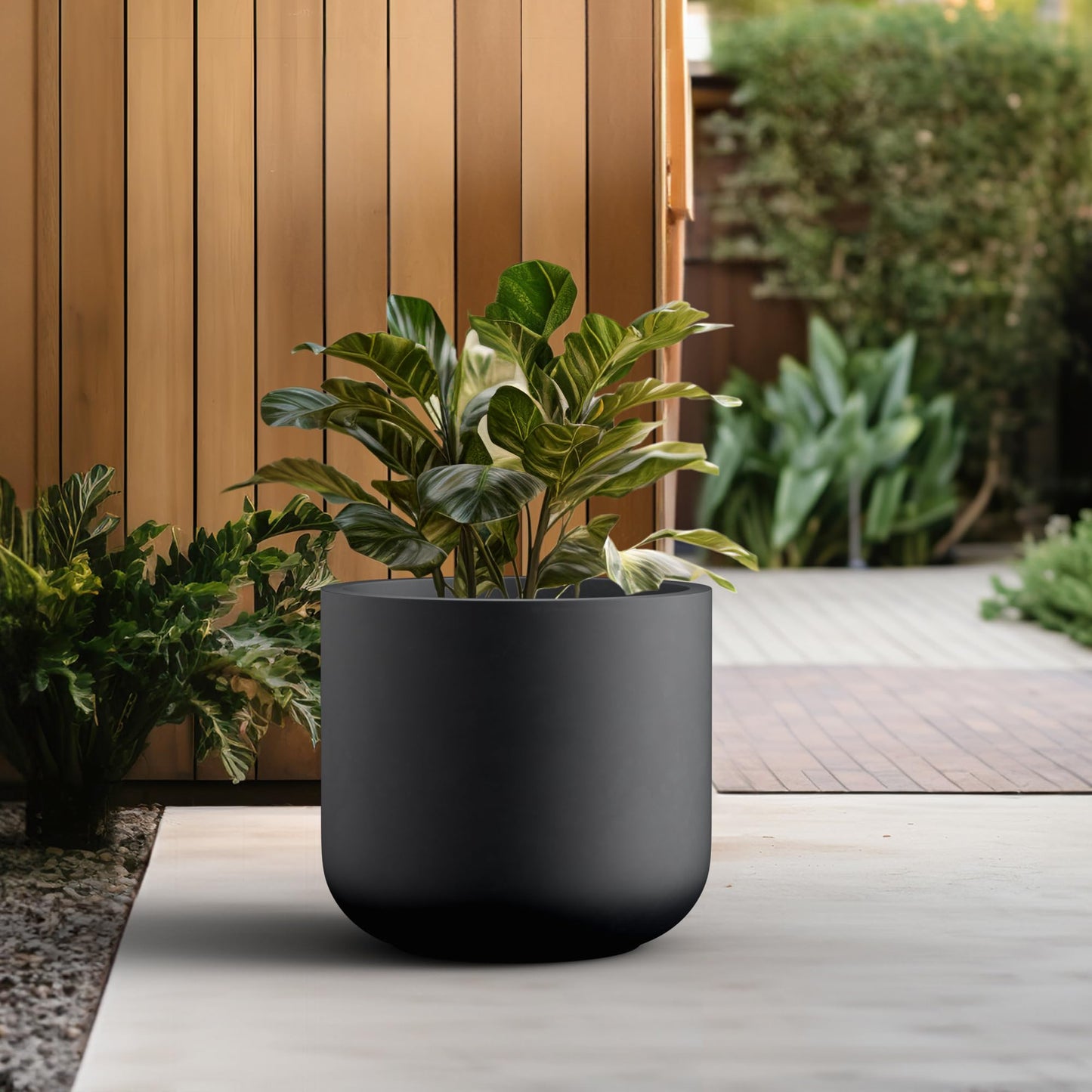 Kante Round Concrete Planter, 17.3 Inch Dia Classic-Style Large Pot with Drainage, Black Finish with Painted Interior, for Indoor & Outdoor Plants, Home, Patio and Garden