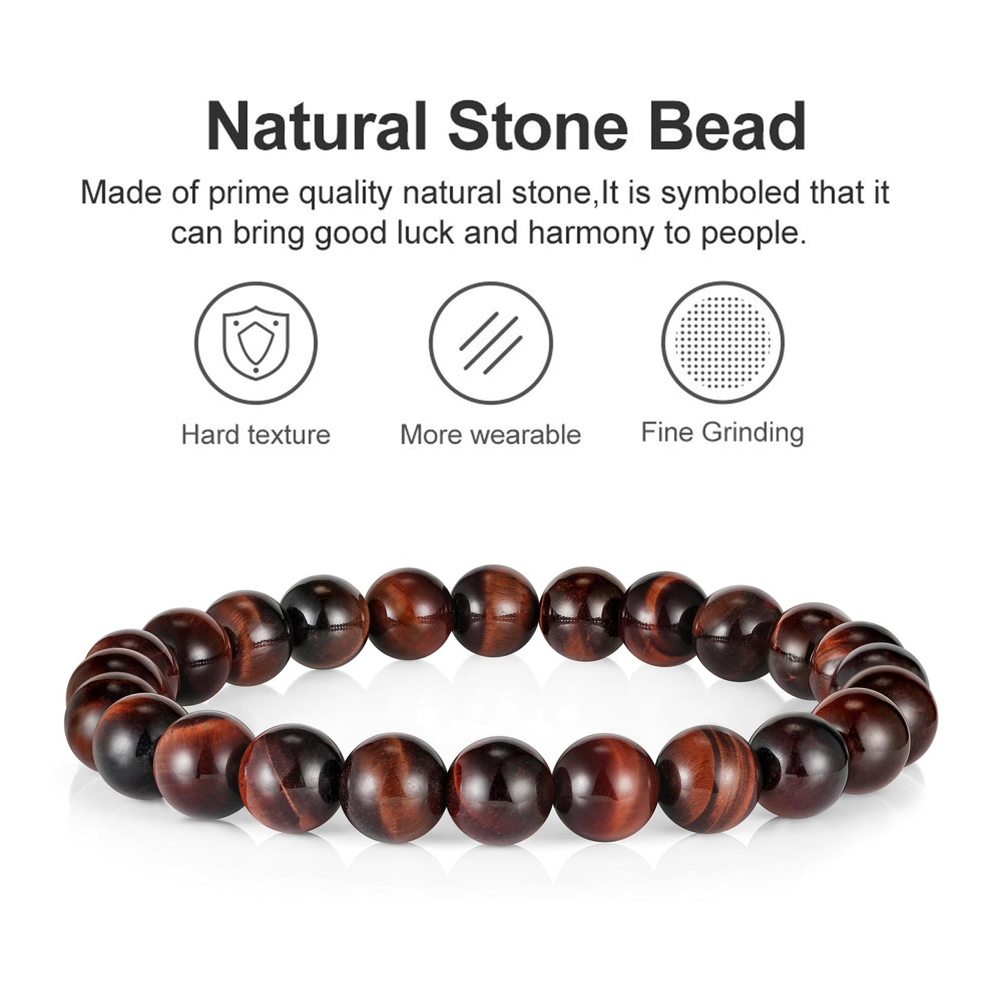 M MOOHAM Beaded Bracelets for Mens Gifts - Lava Rock Beaded Red Tiger Eye Bracelets for Mens Jewelry Gifts