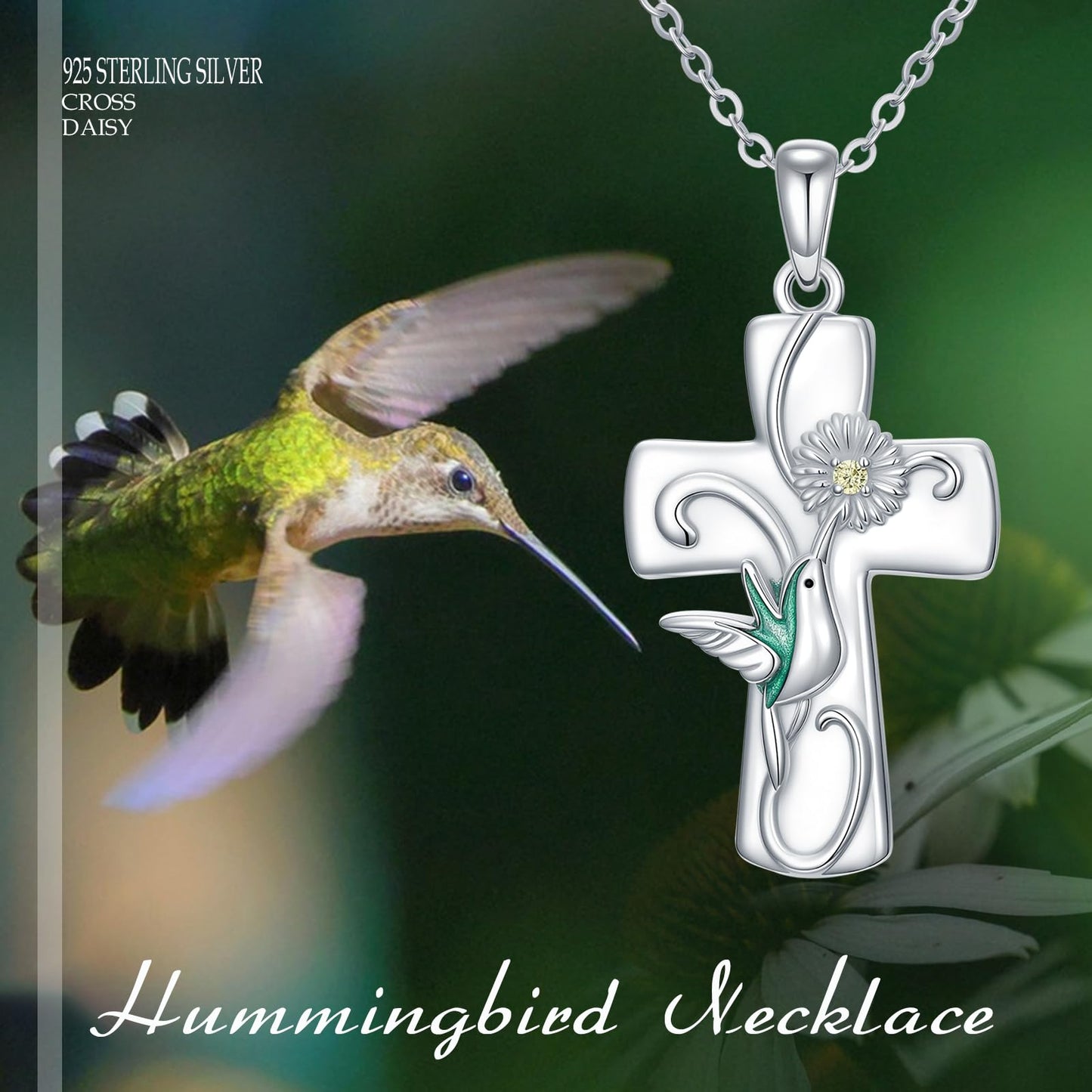 Cross Necklace for Women S925 Sterling Silver Cross Hummingbird Pendant Necklace Protection Jewelry Gifts for Mom Wife Birthday Graduation Anniversary