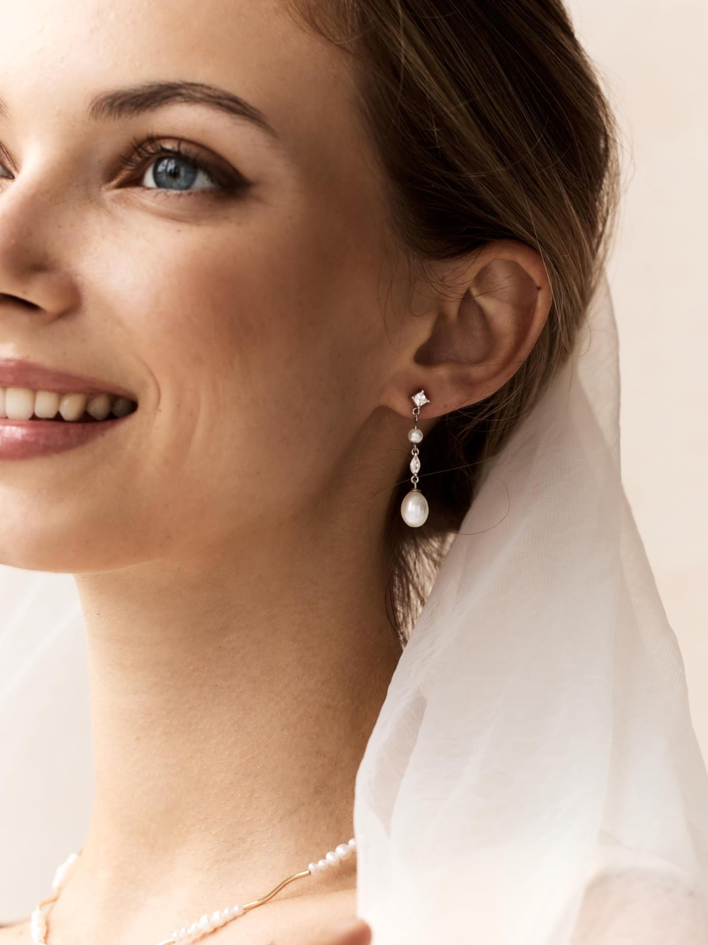 Pearl Earrings for Women, 14k Gold Plated Trendy Diamond Pearl Drop Earrings Hypoallergenic Dainty Bridal Gifts Wedding jewelry for Women
