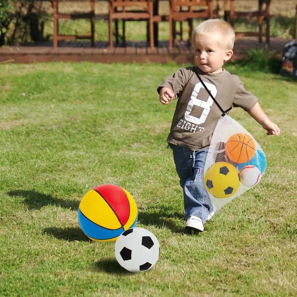 Balls for Toddlers 1-3,Toddler Sports Toys,Set of 7 Kids Ball Soft Foam Baby Sports Balls- Soccer Ball Basketball Baseball Rugby Bounce Ball Playground Indoor Outdoor Toys Gifts,with Free Bump/Bag