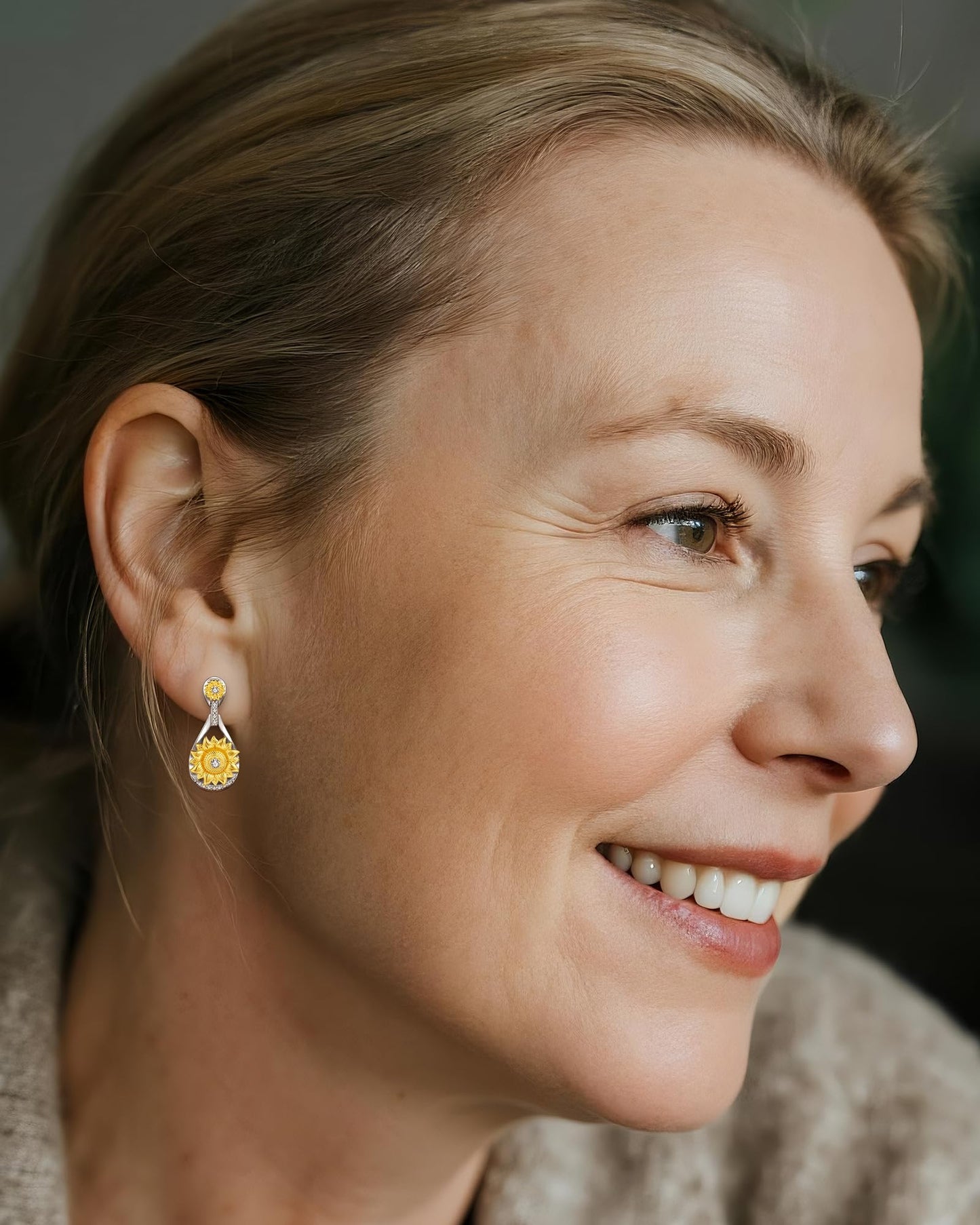 925 Sterling Silver Sunward Sunflower Teardrop Dangle Earrings for Women,Two-Tone (Platinum & 18K Gold Plated) with Cubic Zirconia, Hypoallergenic Floral Jewelry for Mother's Day, Birthday, Anniversary, Christmas Gifting Occasions