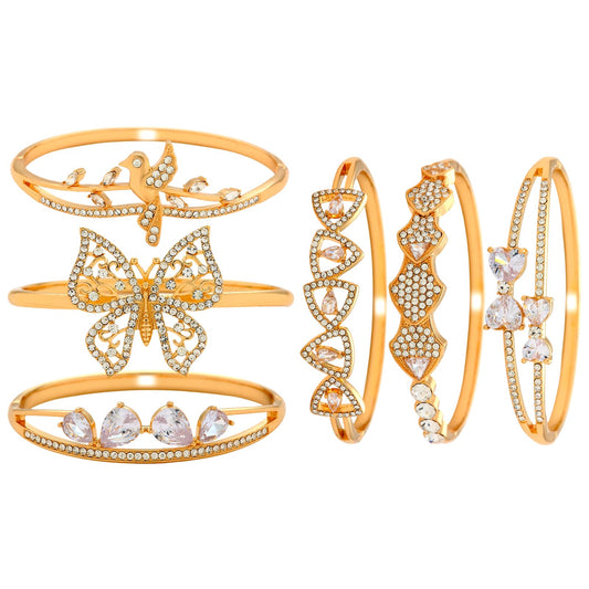 6 Pack 18K Gold Plated Bangles Bracelet Set for Women, Dainty Vintage Trendy Fashion Jewelry, Ideal Gift for Birthday Christmas Valentine's Day Mother's Day for Girlfriend Wife Mom Sister