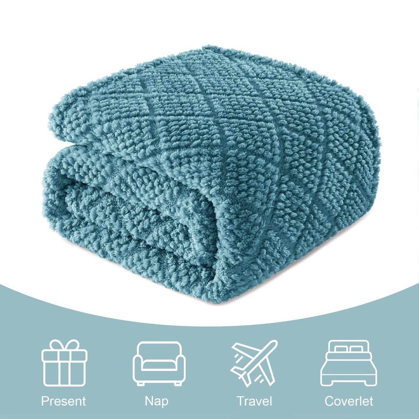 Whale Flotilla Fuzzy Fleece Throw Blanket for Couch, Bed, Soft Fluffy Jacquard Waffle Blankets for All Season, Lightweight and Warm, 50x60 Inch, Slate Blue