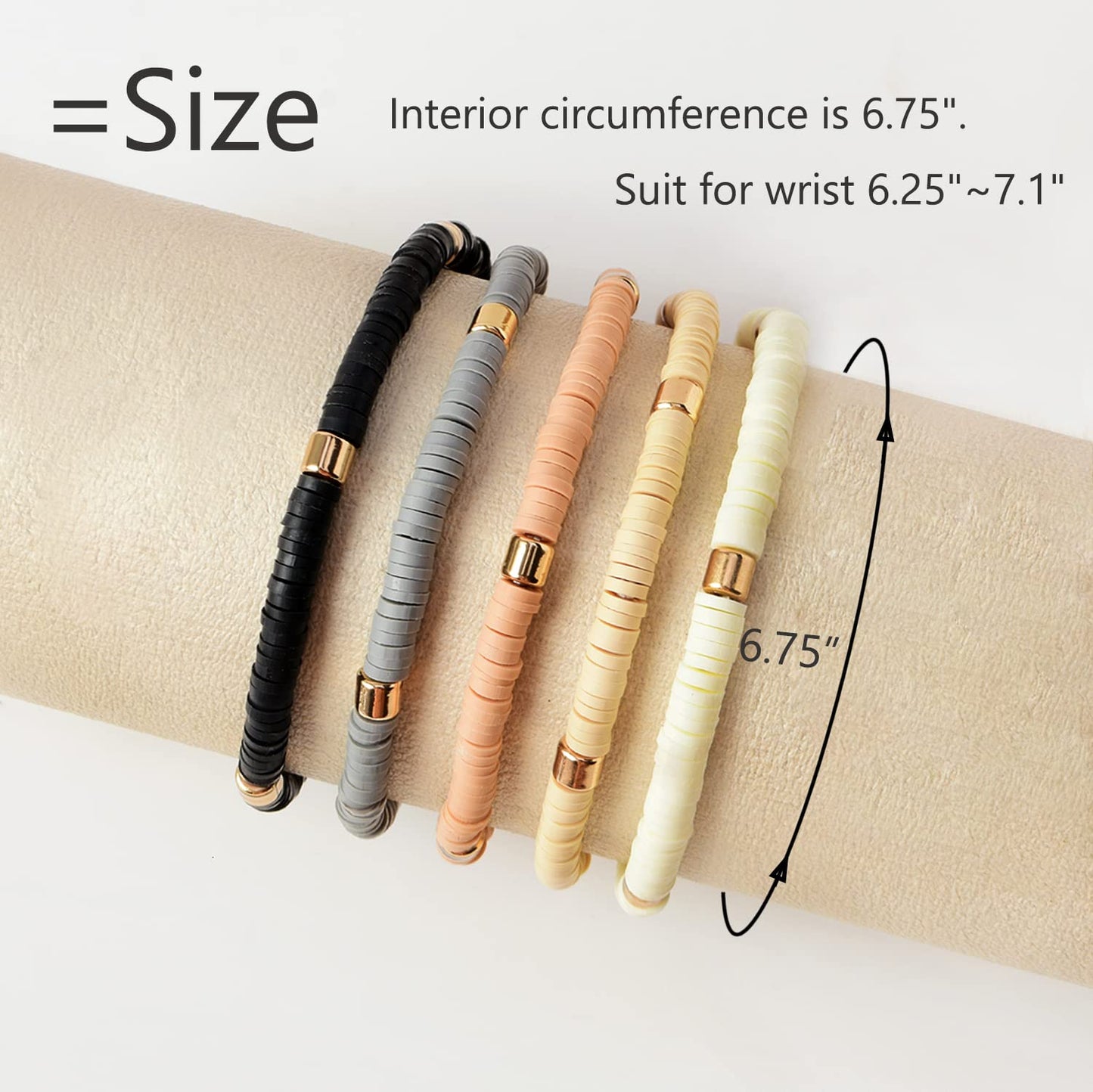 GOOJIDS Surfer Heishi Clay Bead Bracelets for Women Bohemian Stackable Gold Plated Beaded Stretch Bracelets Elastic Layering Friendship Bracelets Set Boho Jewelry